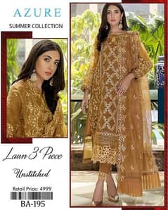 3 PCs women unstitched lawn suit