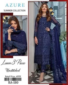 3 PCs women unstitched lawn suit