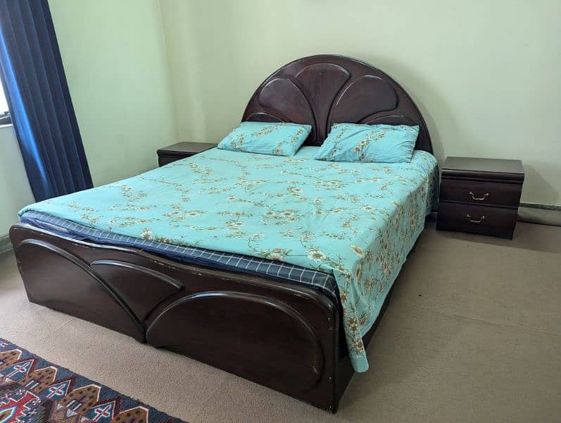 COMPLETE bedroom set, wooden bed,mattress, side tables, dressing table 3