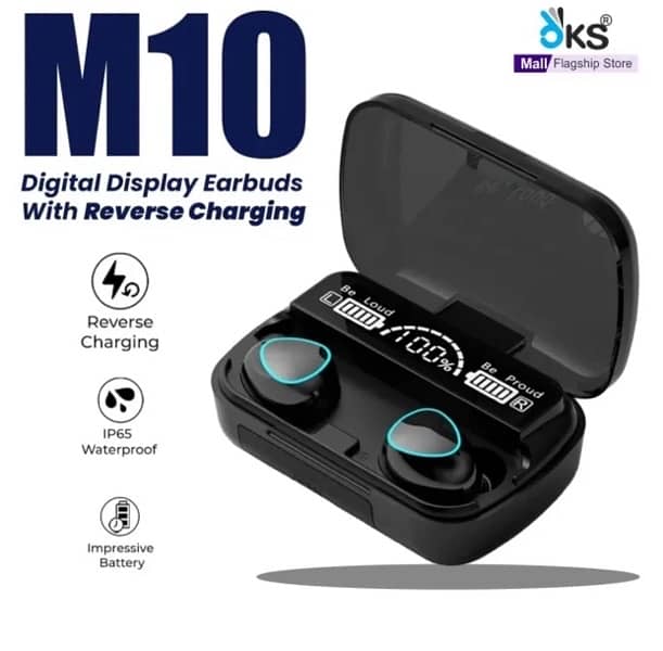 M 10 DIGITAL  DISPLAY  EARBUDS  WITH  REVERSE  CHARGING  50%OFF 0