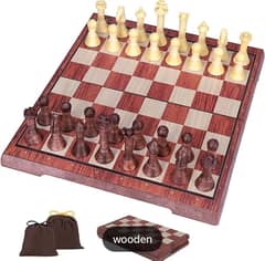 Chess Board Game Wooden, 24.5*21.3*2cm Magnetic Crafted Folding Chess