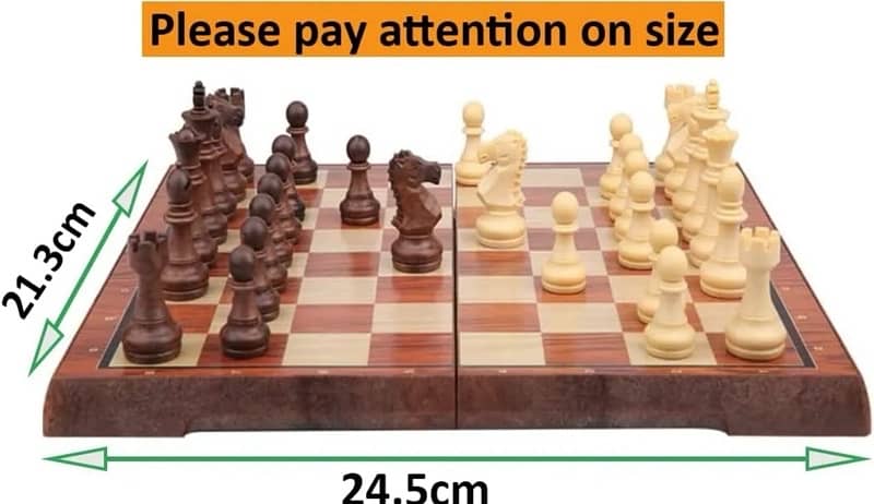 Chess Board Game Wooden, 24.5*21.3*2cm Magnetic Crafted Folding Chess 1