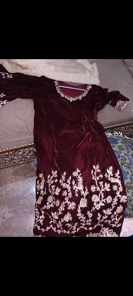 beautiful velvet stitched 3 piece dress 1