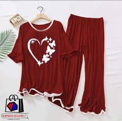 2Pcs Women stitched cotton jersey printed night stuff