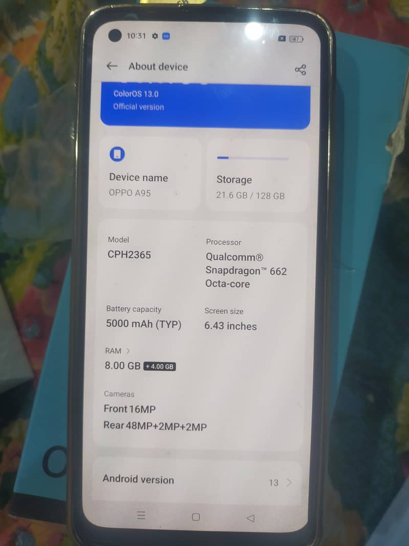 Oppo A95 8GB Ram (+8GB expandable) 128 GB storage 2