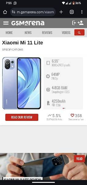 Mi 11 lite  6+2gb  128gb 0