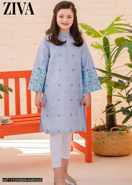 3 pcs girl's lawn embroidered shirt and trouser suit 1