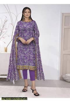 3 piece unstiched Lwan  print suit