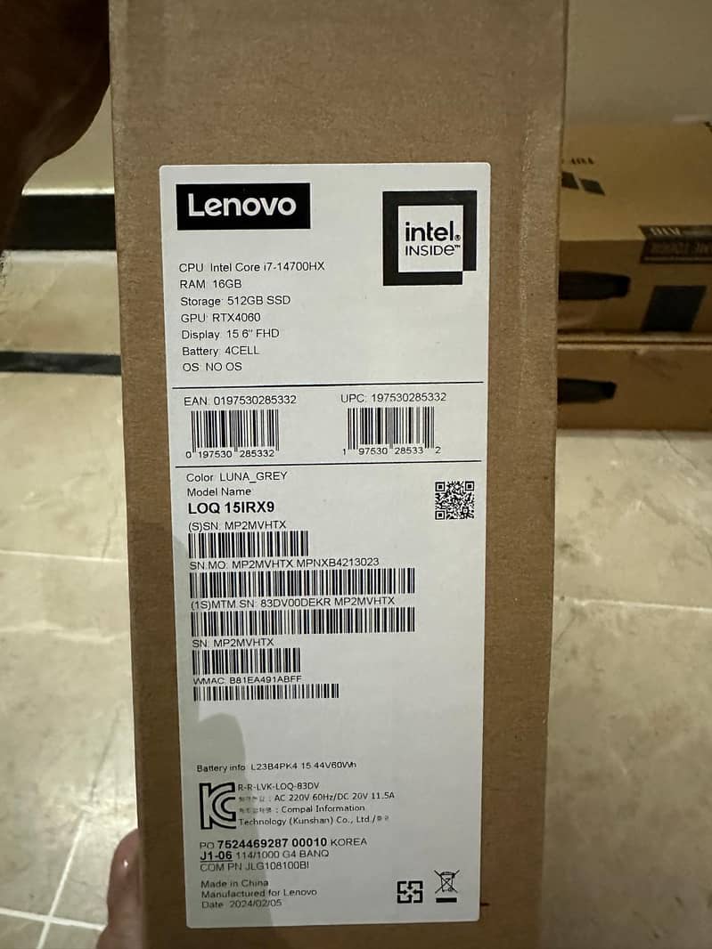 LENOVO LOQ 15IRX9 RTX 4060, i7 14th Gen, 16GB, 512 SSD 1