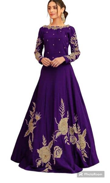 1 pcs women Stitched shamoze silk zari tilla  Embroidered maxi 4