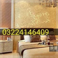 Room Wallpaper, Fluted panels, Mural Wall picture, Window Blinds.