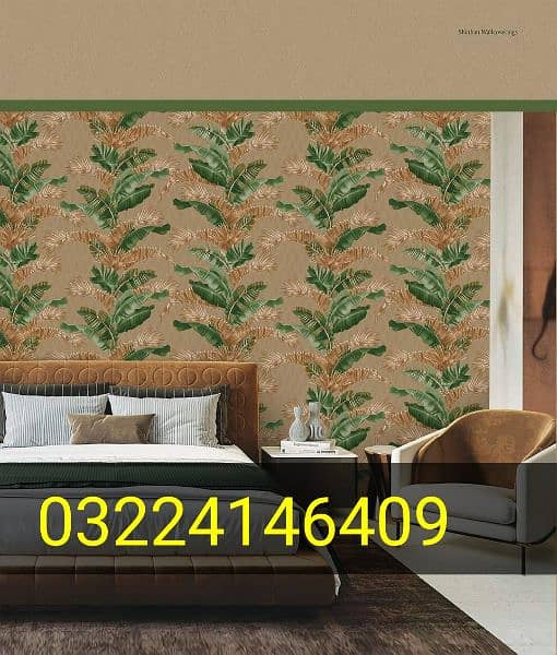 Room Wallpaper, Fluted panels, Mural Wall picture, Window Blinds. 3