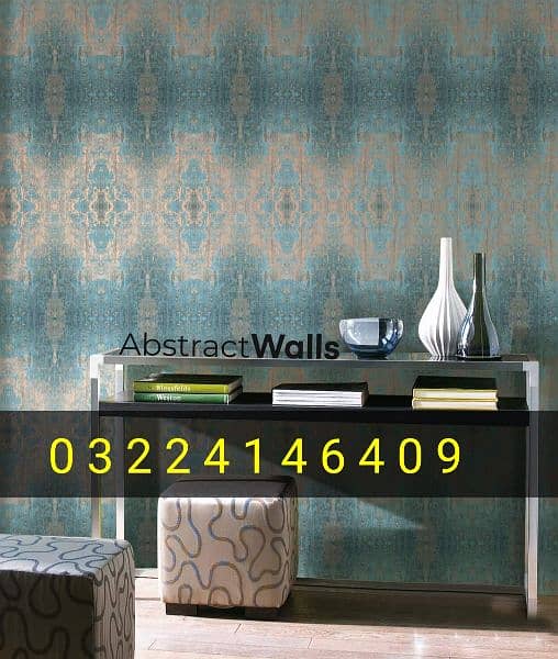 Room Wallpaper, Fluted panels, Mural Wall picture, Window Blinds. 4