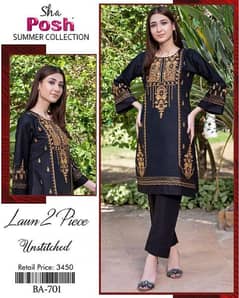 2 Pcs Women's Unstitched Lawn Embroidered Suit