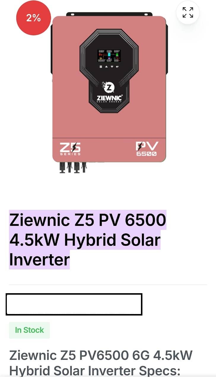 Ziewnic z series 6th genration 4.5 kw pv6500 1