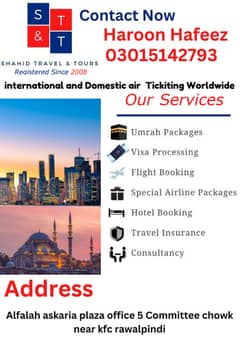 international and Domestic air  Tickiting Worldwide/Hajj & Umrah Visas