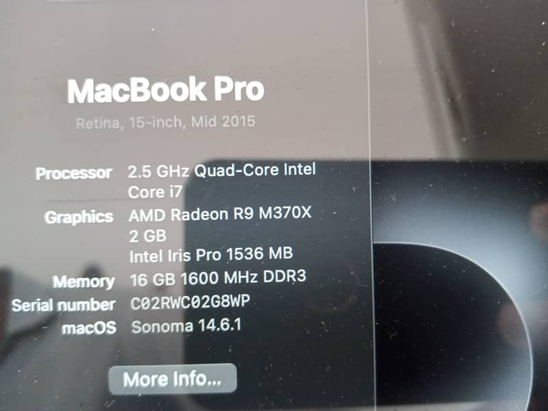 Macbook pro 15 inch mid 2015 ( with lastest macOS Sonoma 14.6. 1) 4