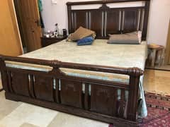 King Size Bed with Mattress, Side Tables, and Dressing Table.