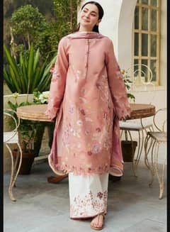 3 pc women unstitched lawn embroidered suit 0