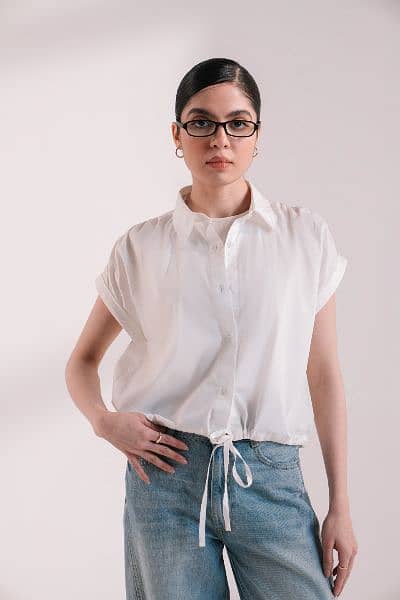 Drawstring Hem Poplin Super Cropped Shirt 2