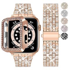 Fullmos Bling Diamond Rhinestone Strap for Apple Watch 45mm with Case