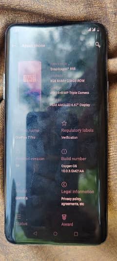 OnePlus 7 pro storage 256 GB Ram 8 Snapdragon 855