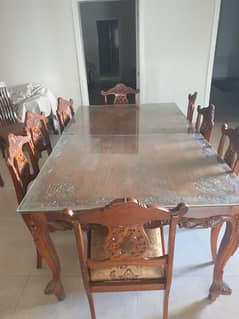 Dining Table | Walnut Wood | 8 chairs Dining Table | Glass Top