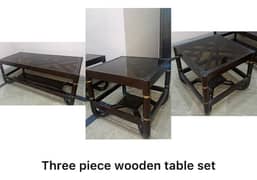 three wooden tables