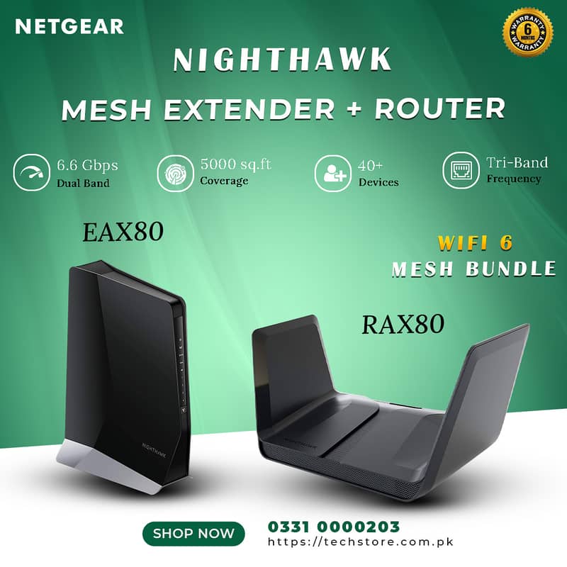 RAX80 + EAX80: WiFi 6, 5000 sq. ft, Mesh Bundle (Branded Uesd) 0