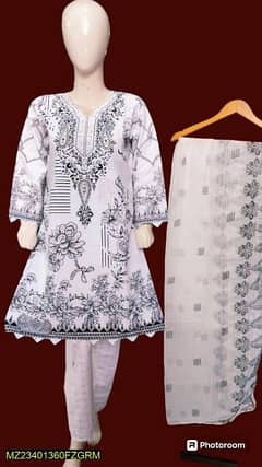 3 pcs women's stitched cotton printed suit