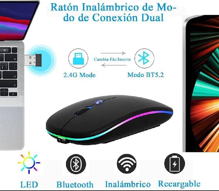 Mouse dual mode Bluetooth and USB, rechargeable with silent click 2