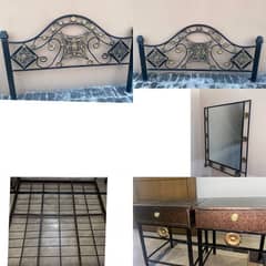 iron bed with side tables and console without mattress