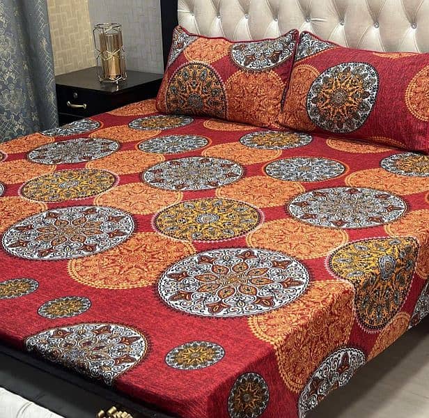 3 pcs crystal cotton printed double bedsheet 0