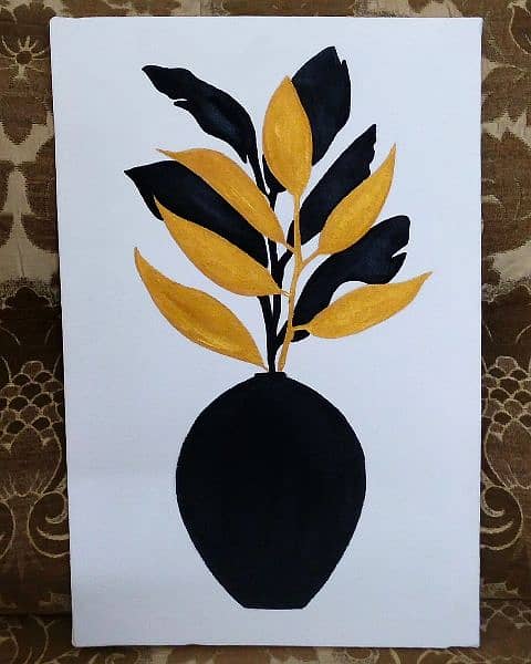 Black and golden flower vase painting 1