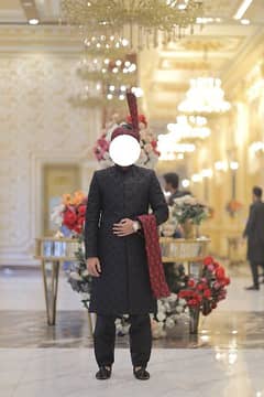 Premium Black Sherwani Set for Sale | Only One Time Used.