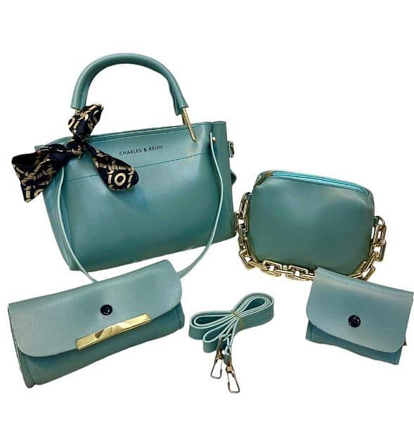 Women's leather Plain Hand Bag Set 4