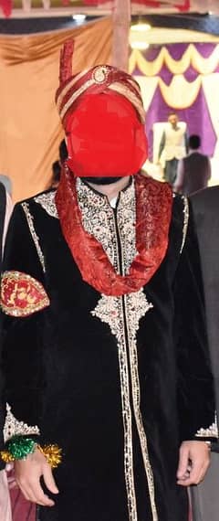 Affordable Black Sherwani With Turban