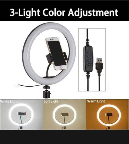 26cm Ring Light with 7ft Tripod Stand & Mobile Holder 3Shades in Light 1