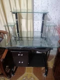 Glass and wooden computer table 0