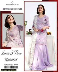 3 PCS Women Unstitched lawn embroiderd suit