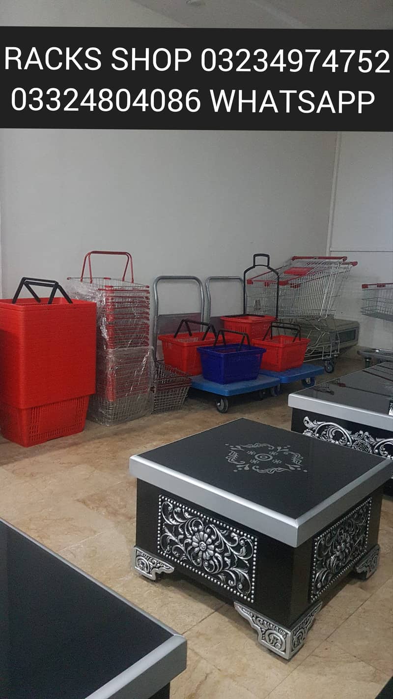 Cash Counter/ Bakery Counters/ wall rack/ Shopping Trolleys/ Baskets 7