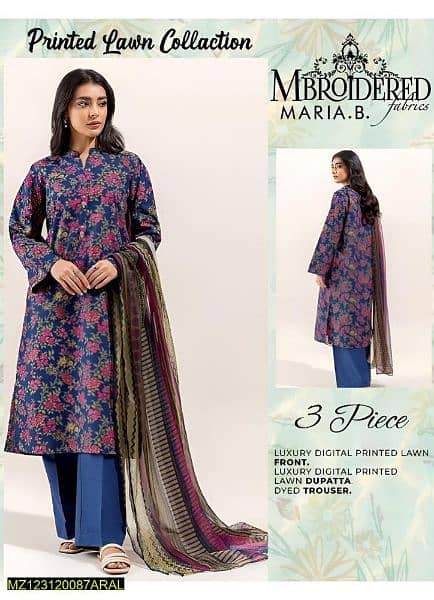 3 PC's women's unstitched linen and lawn Digital print suit Embroider 1