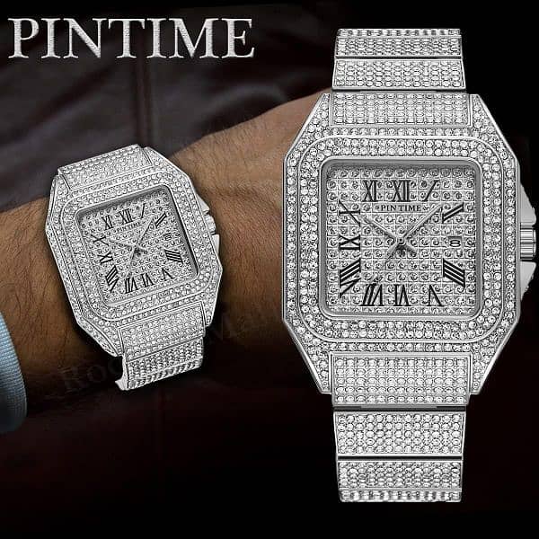 Pintime Men's Fashion Crystal Watch Luxury Diamond is a stylish 3