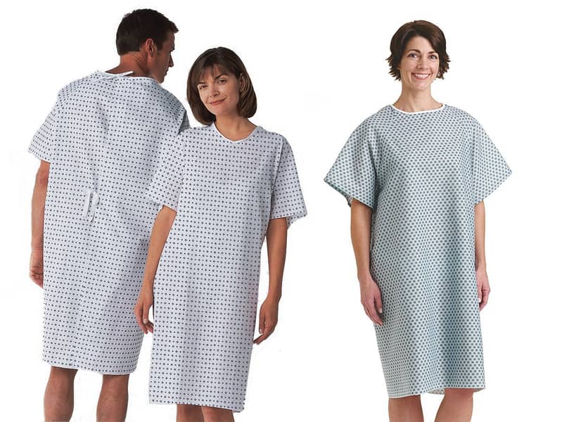 Patient Gown Cotton Blend Unisex Hospital Gown, Washable Fits 0