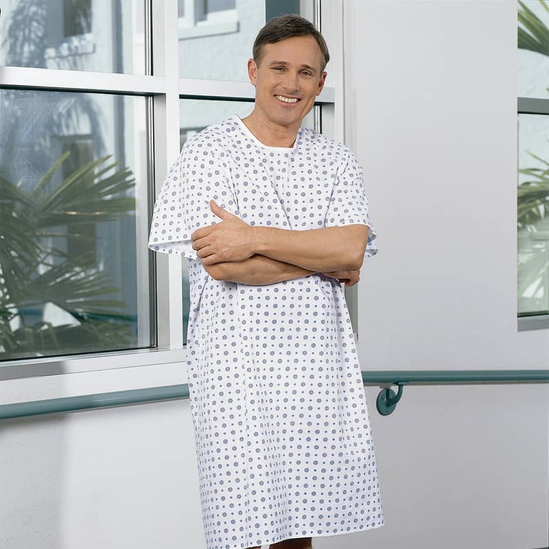 Patient Gown Cotton Blend Unisex Hospital Gown, Washable Fits 1