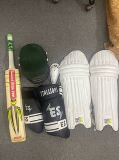 cricket full kit helmet+pads+thie pads+ bat+bag