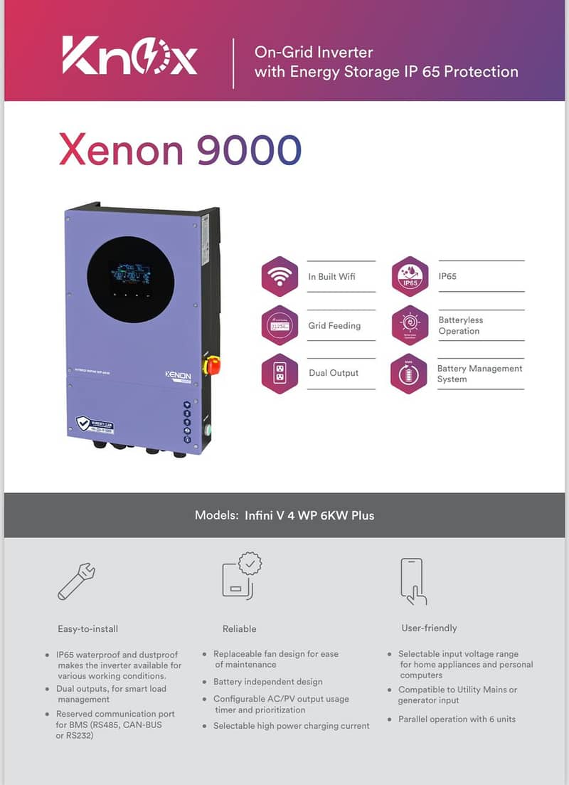 Knox Hybrid Ongrid Inverter 5kw, 4kw, 6kw, 10kw, ip21, ip65 2