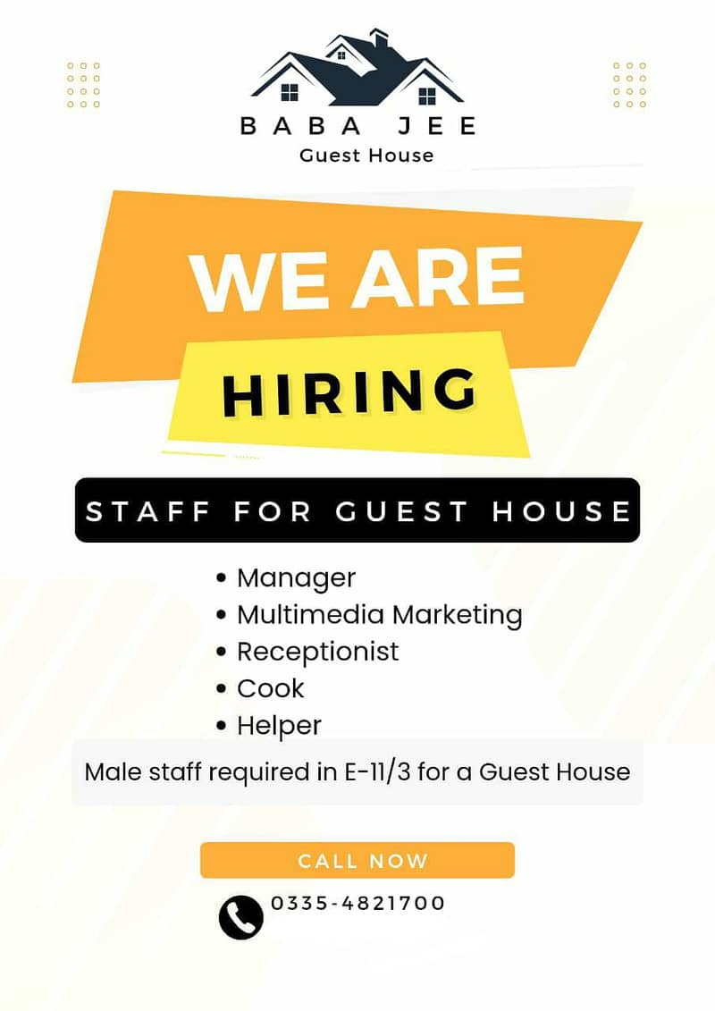 Staff Required for Guest House E-11/3 0