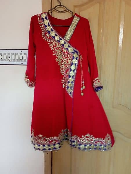 Red Nakshi Gotta Work Angrakha Frock 1