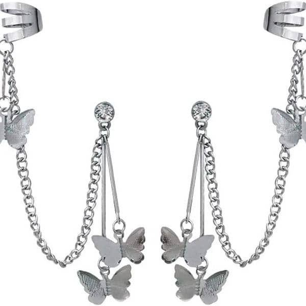 Pair of Alloy Silver Plated Butterfly Design Ear  Clip Earrings 1